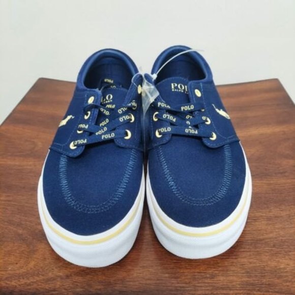 Polo Ralph Lauren Men's Canvas Faxon X Sneaker Navy Blue Size 9 W Extra Laces - Picture 2 of 7